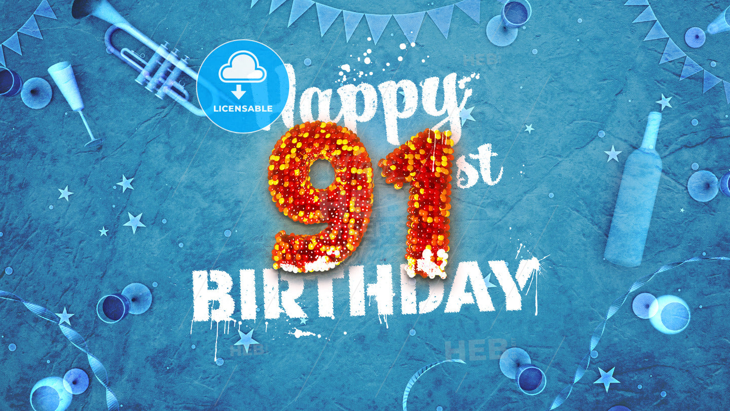Happy 91st Birthday Card with beautiful details – instant download