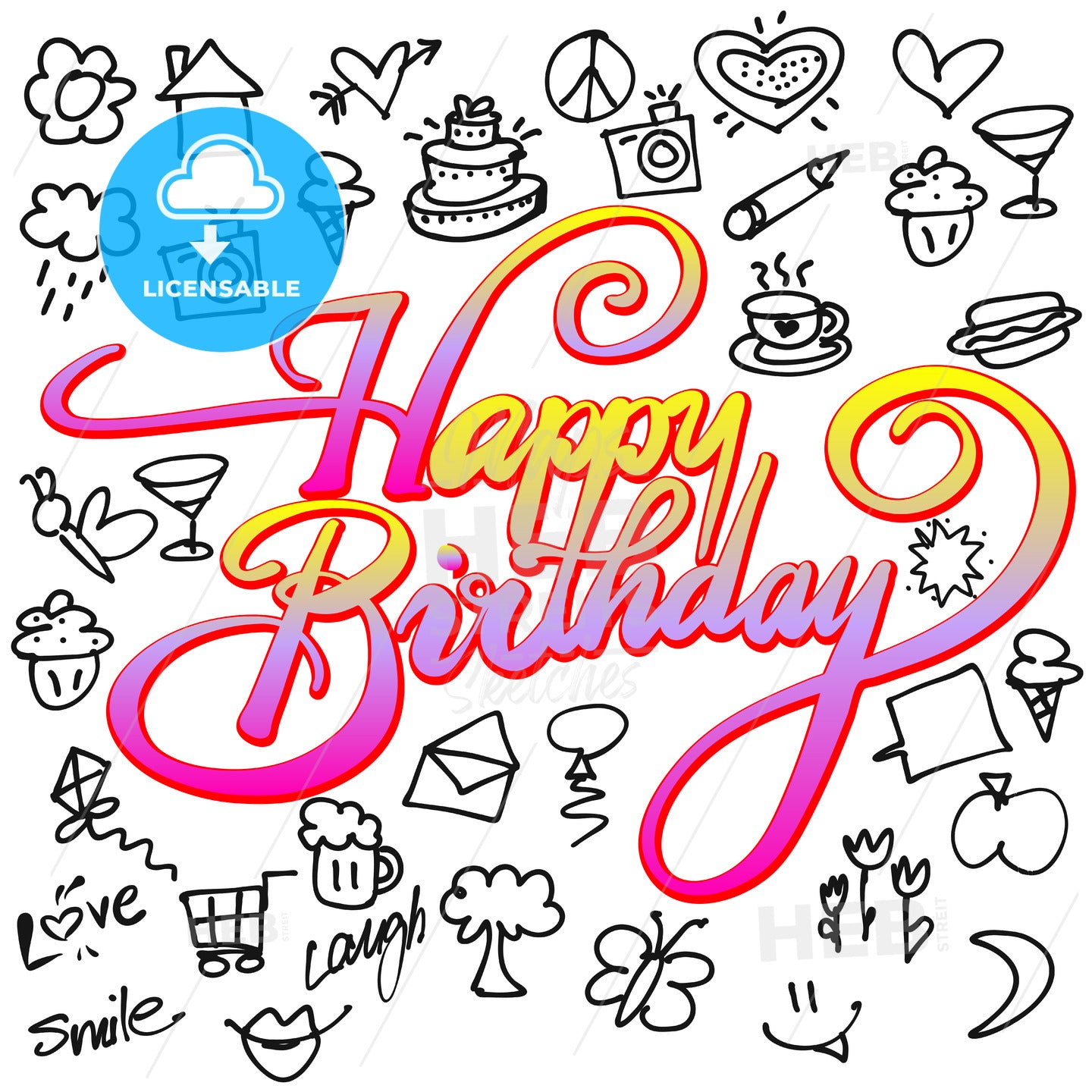 Happy birthday Icons and Doodles – instant download