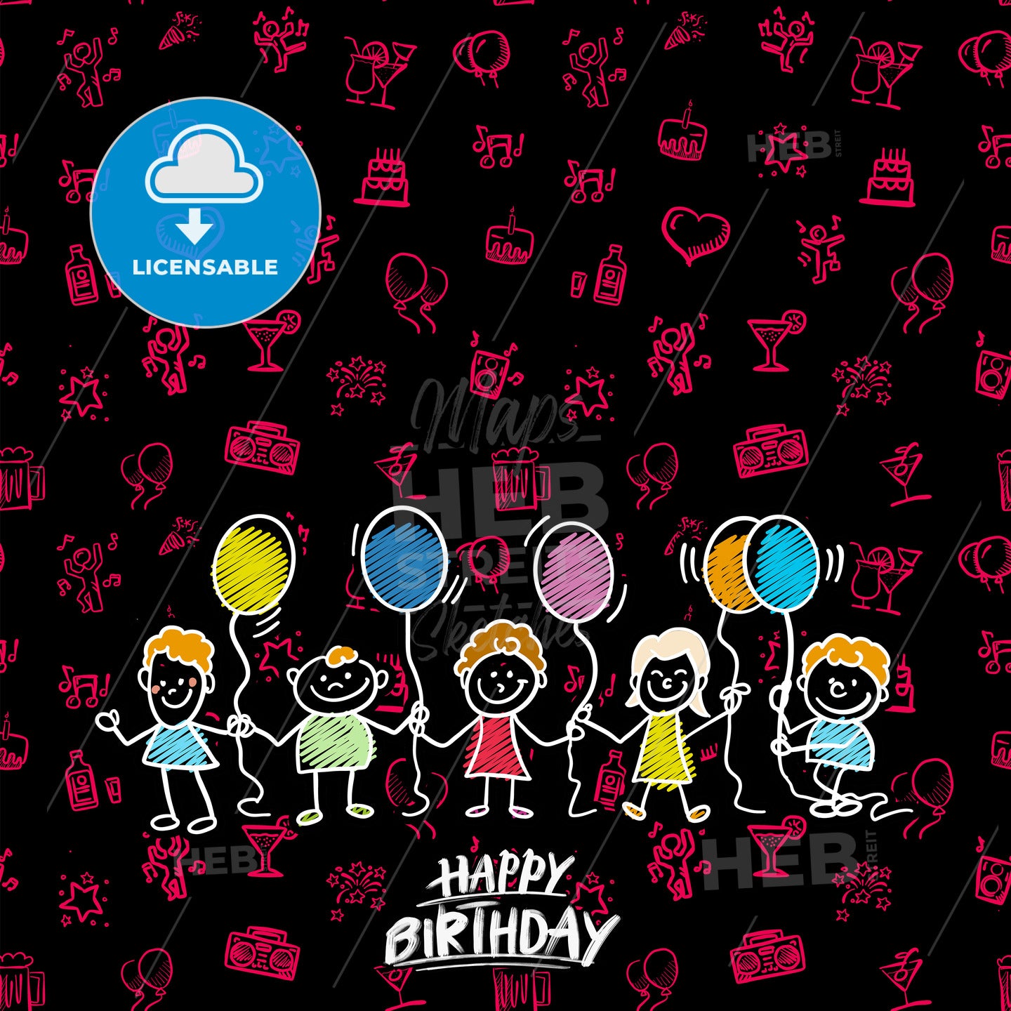 Happy birthday doodles background – instant download