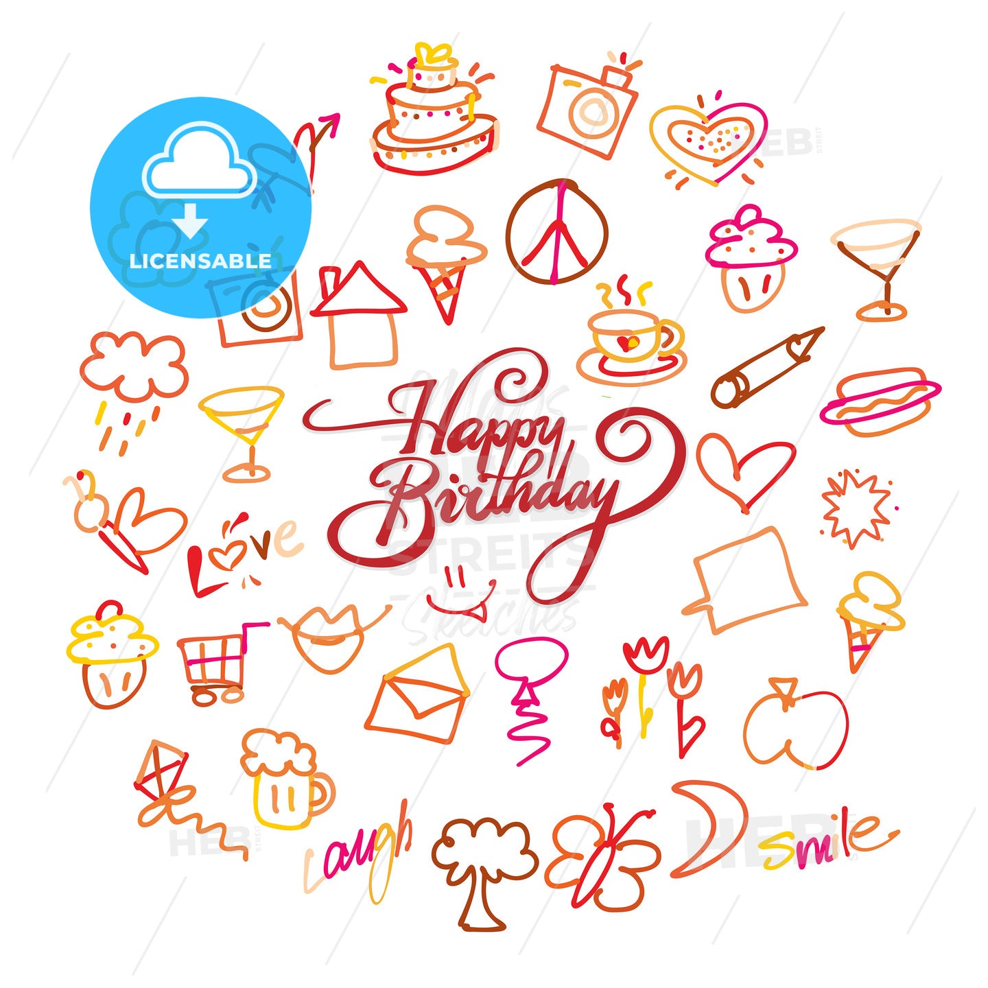 Happy birthday lettering and doodles – instant download