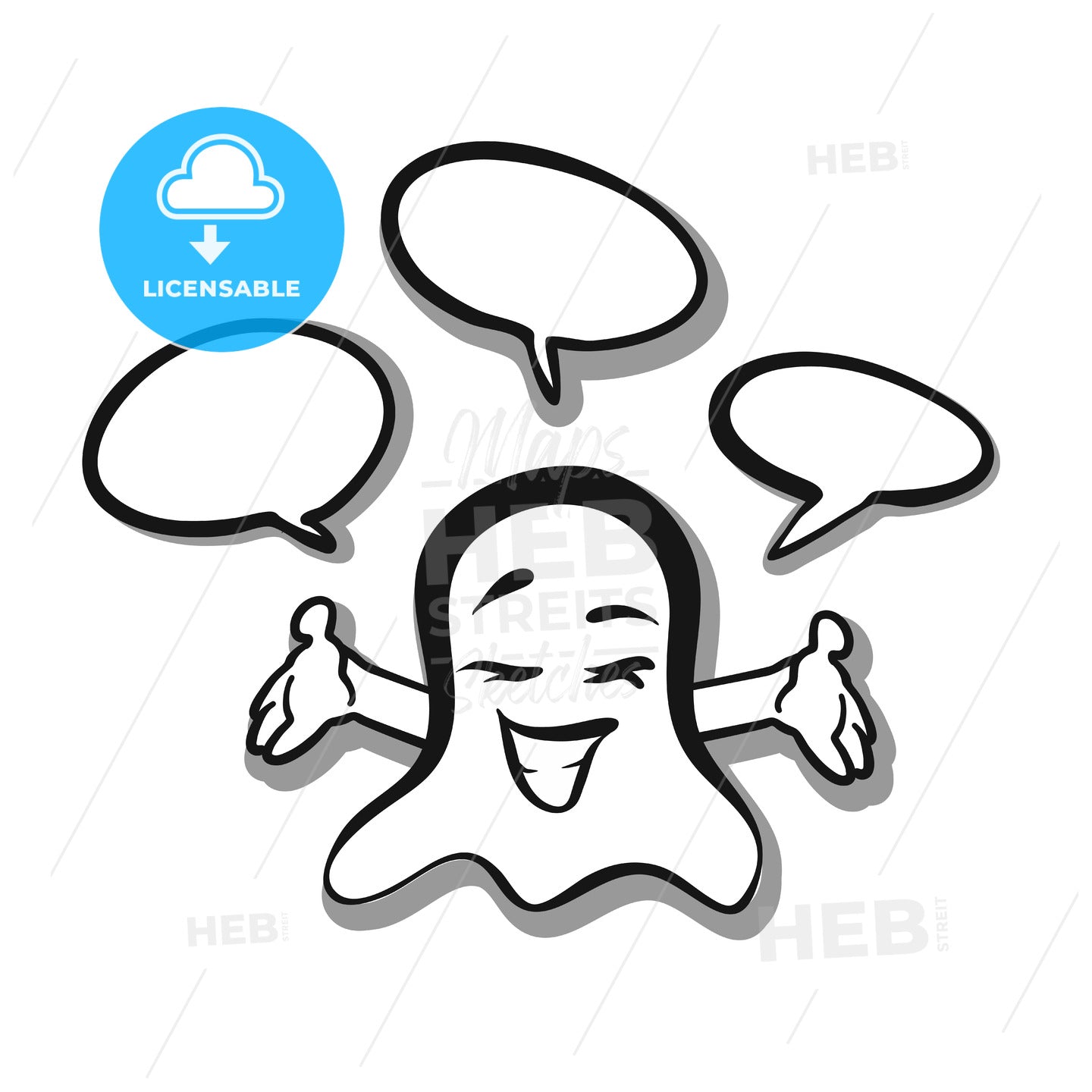 Happy ghost with speaking bubbles – instant download