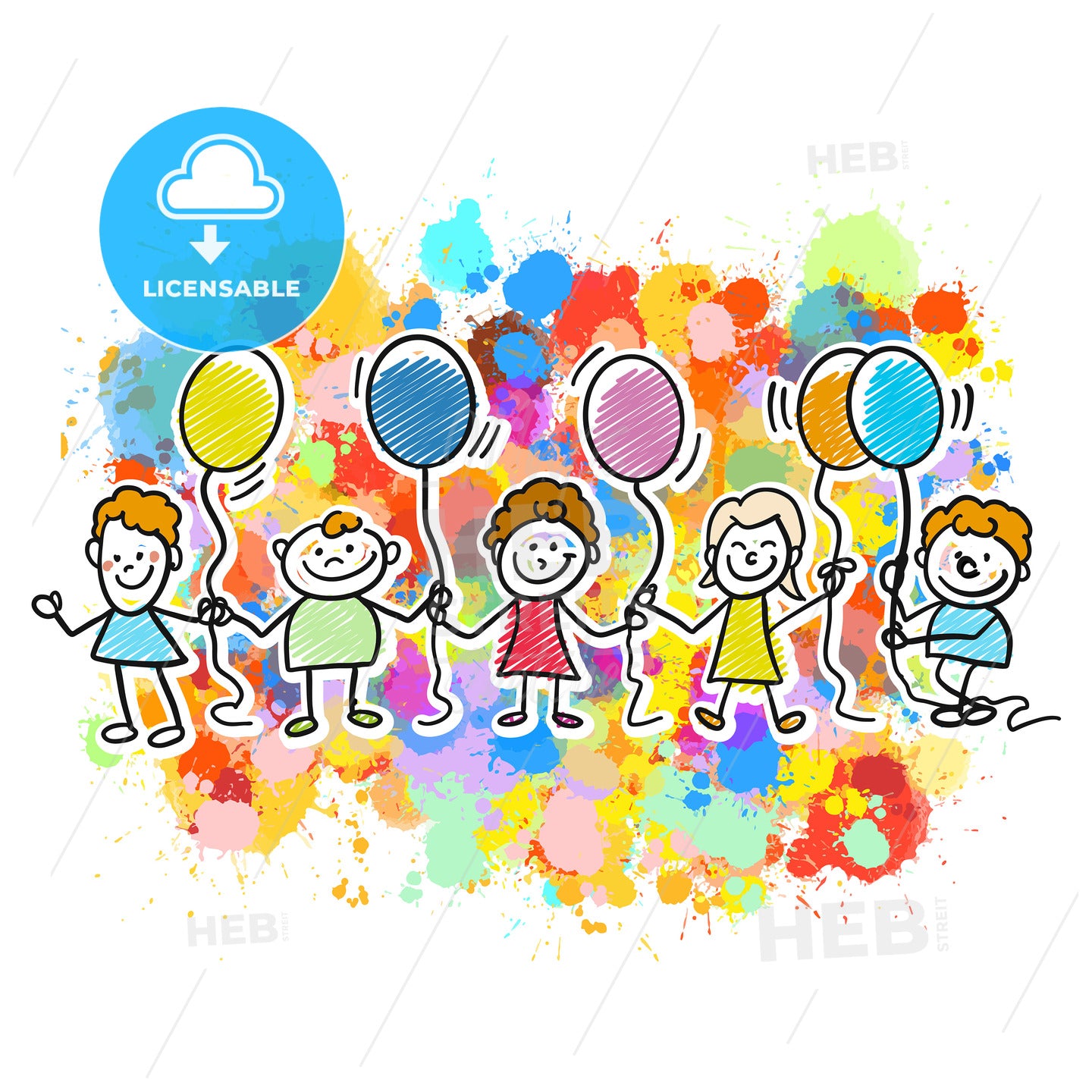 Happy kids together with balloons – instant download
