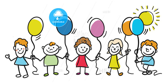 Happy kids with balloons together – instant download