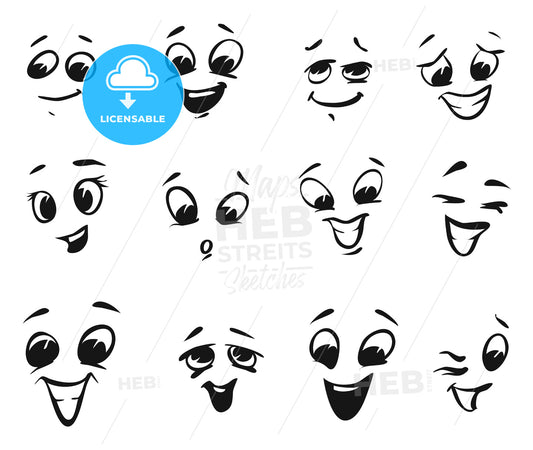 Happy smiling and laughing cartoon Faces – instant download