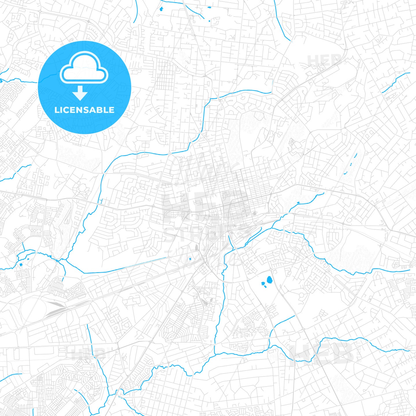 Harare, Zimbabwe PDF vector map with water in focus