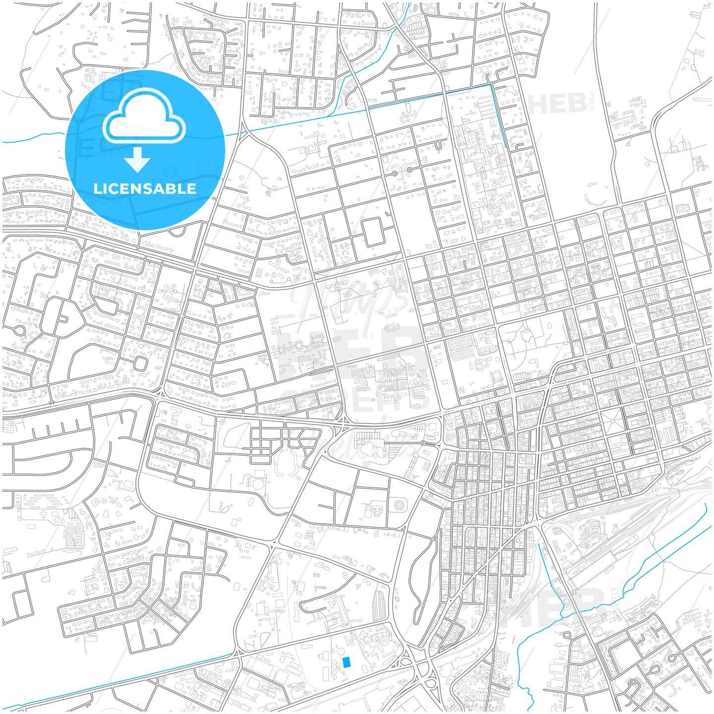 Harare, Zimbabwe, city map with high quality roads.