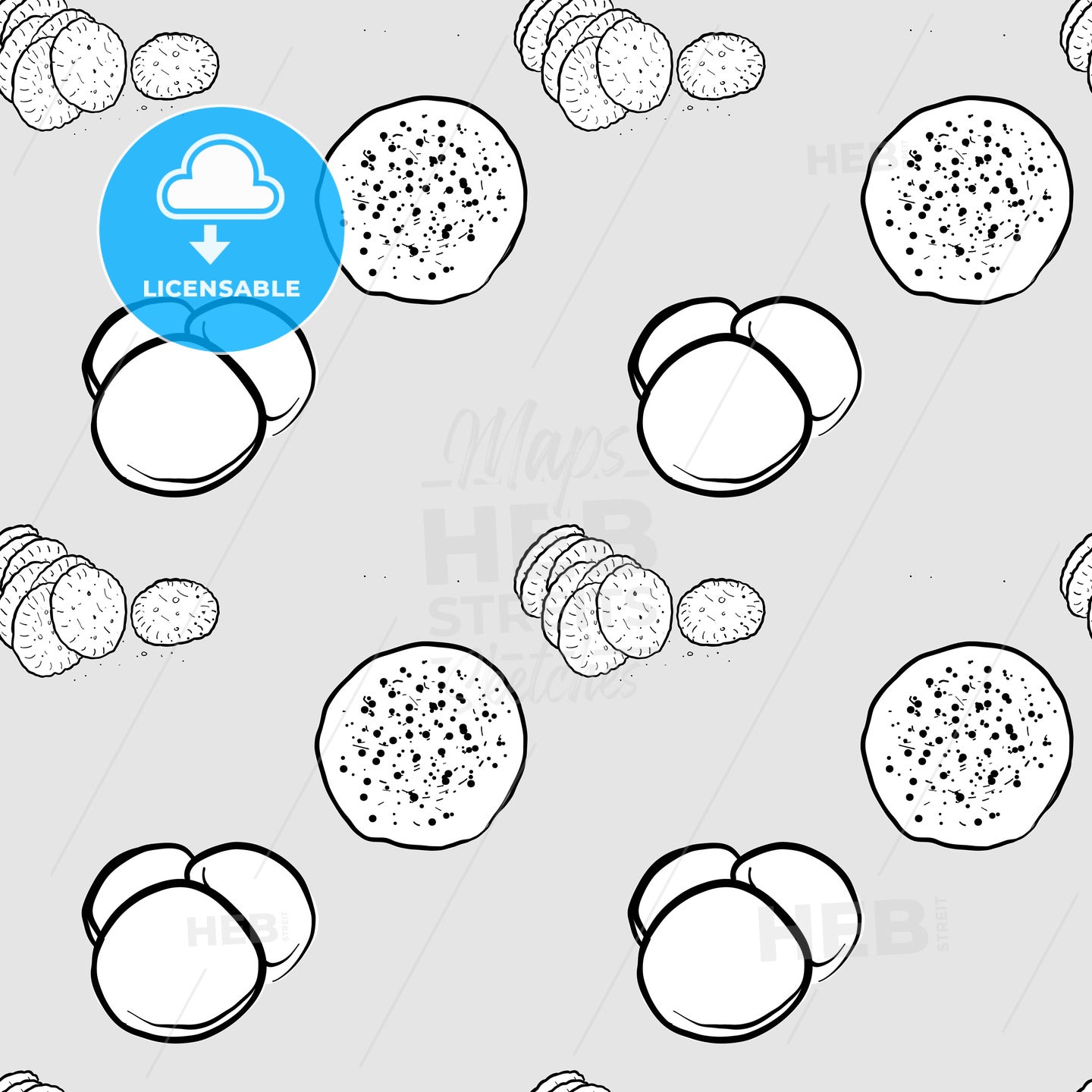 Hardebrood seamless pattern greyscale drawing – instant download