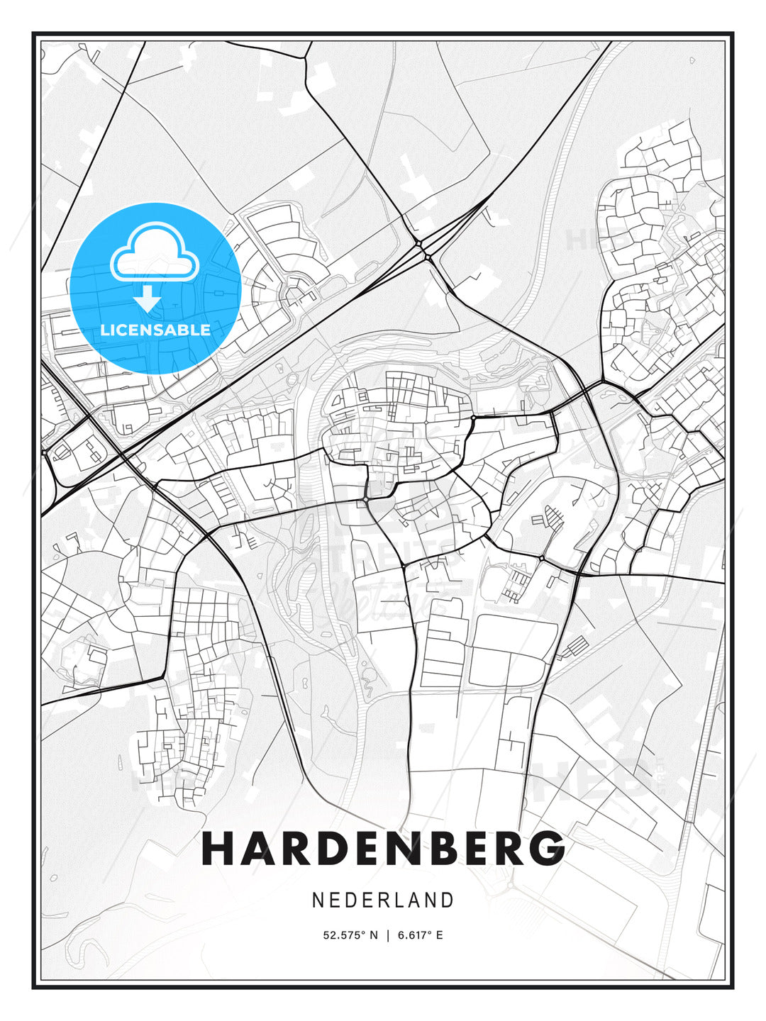 Hardenberg, Netherlands, Modern Print Template in Various Formats - HEBSTREITS Sketches