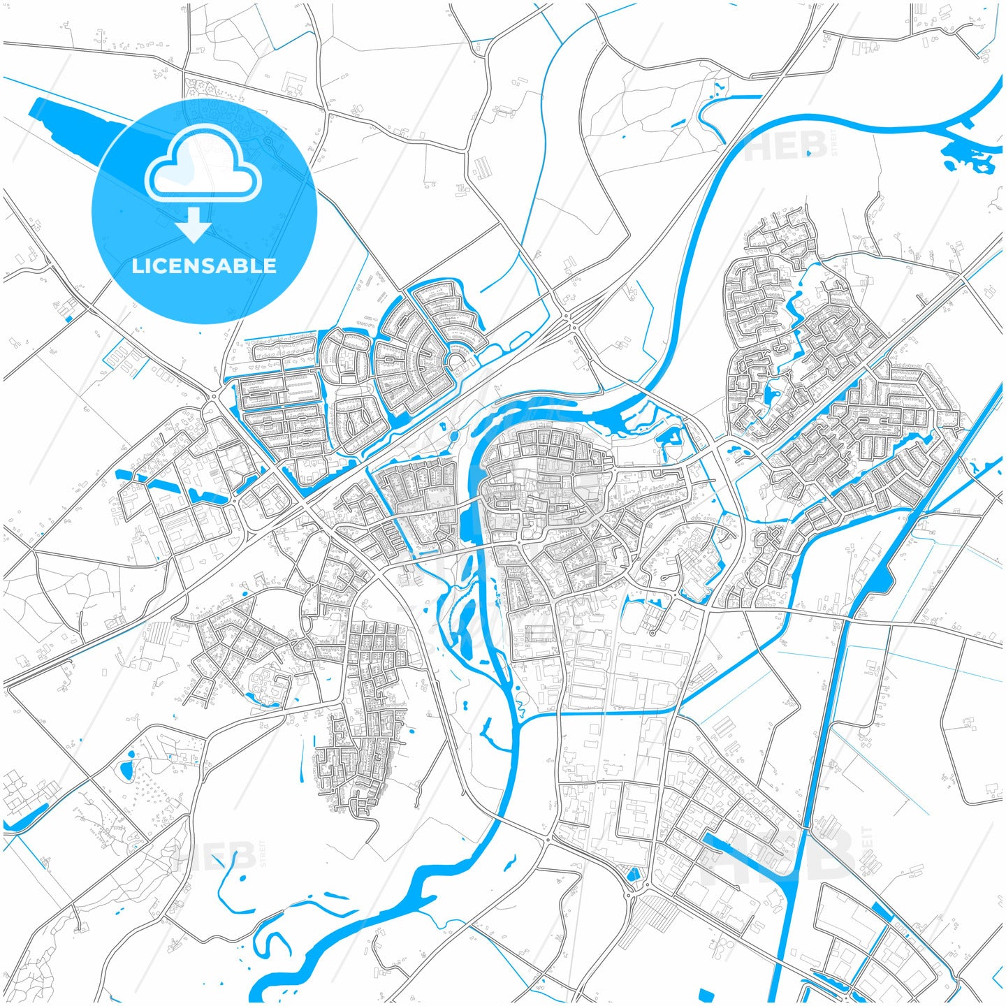 Hardenberg, Overijssel, Netherlands, city map with high quality roads.
