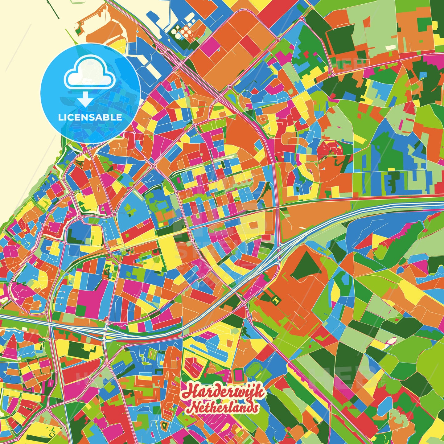 Harderwijk, Netherlands Crazy Colorful Street Map Poster Template - HEBSTREITS Sketches