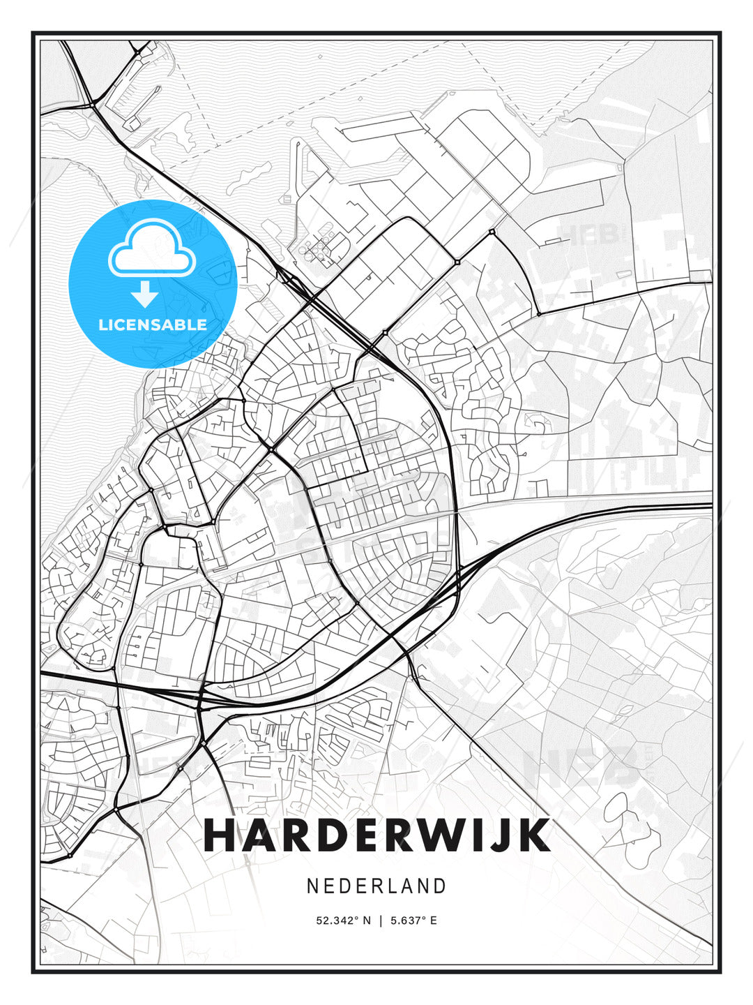 Harderwijk, Netherlands, Modern Print Template in Various Formats - HEBSTREITS Sketches