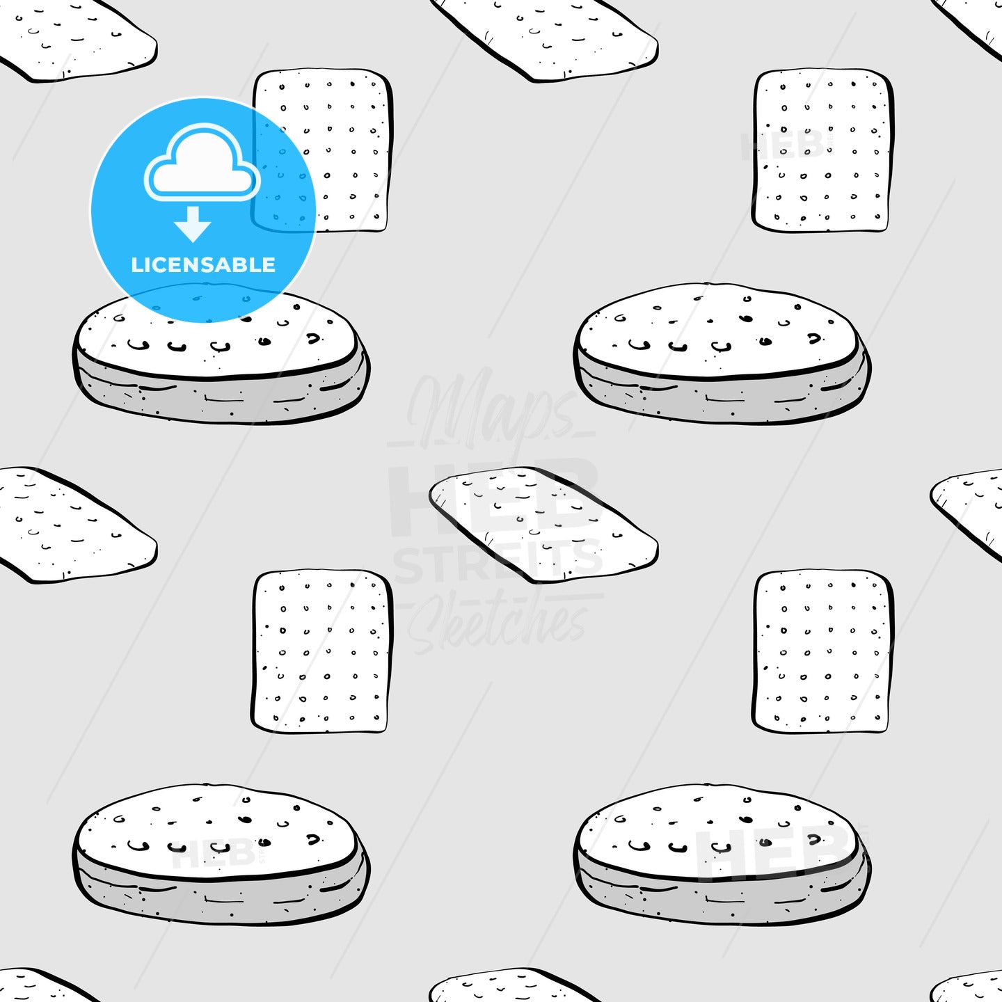 Hardtack seamless pattern greyscale drawing – instant download