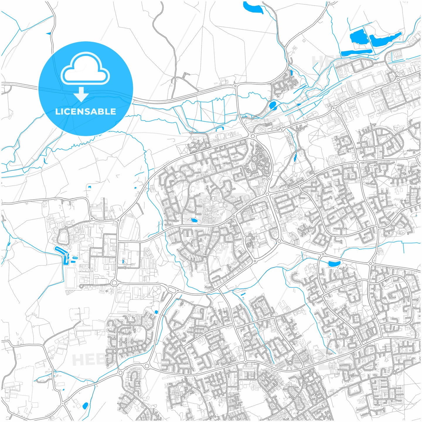 Harlow, East of England, England, city map with high quality roads.