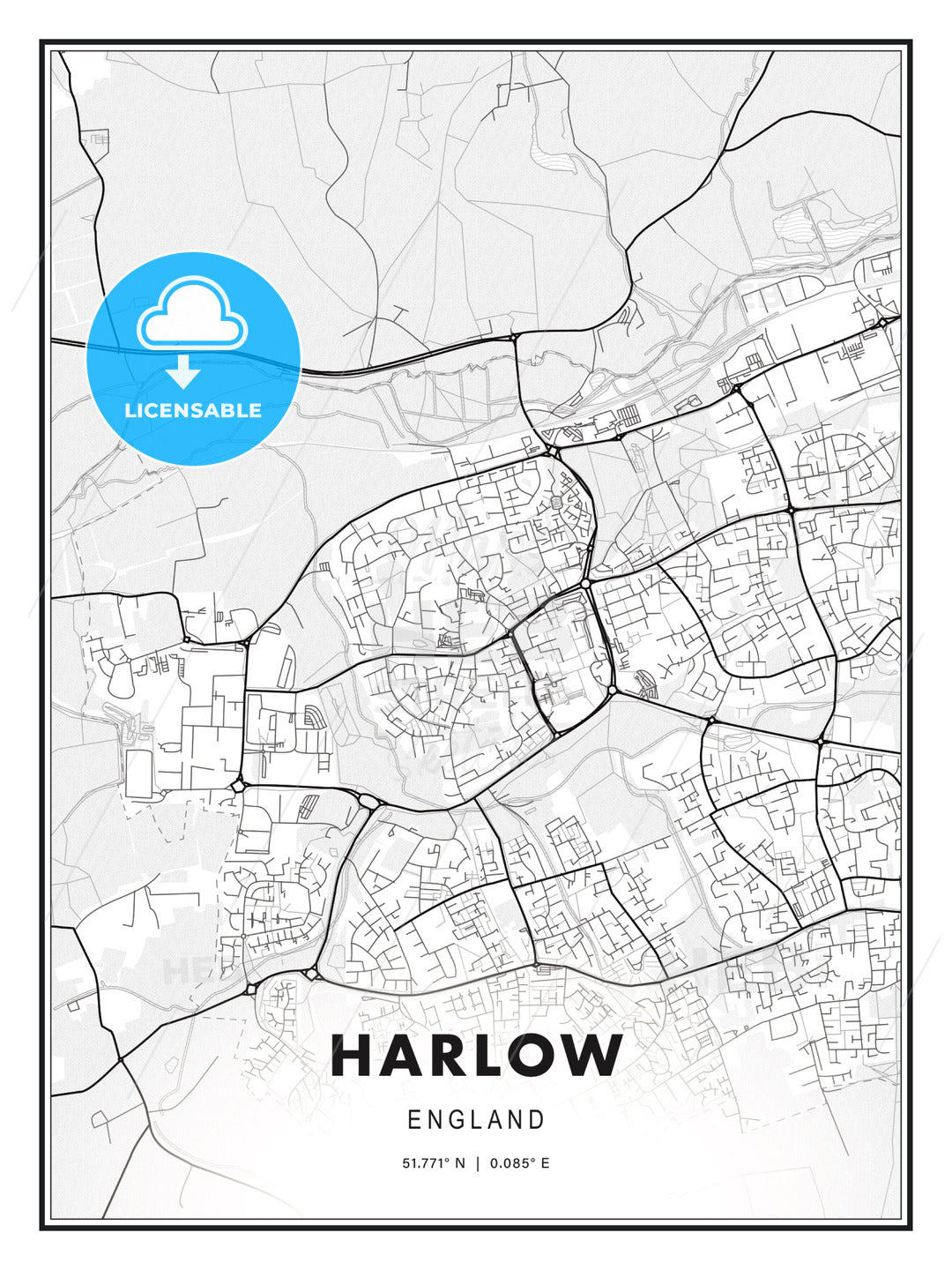 Harlow, England, Modern Print Template in Various Formats - HEBSTREITS Sketches