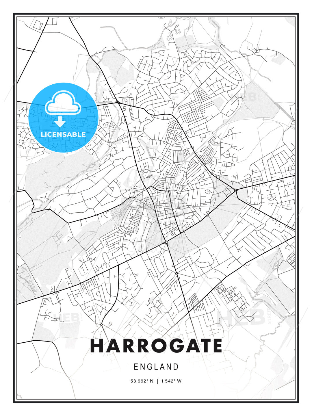 Harrogate, England, Modern Print Template in Various Formats - HEBSTREITS Sketches