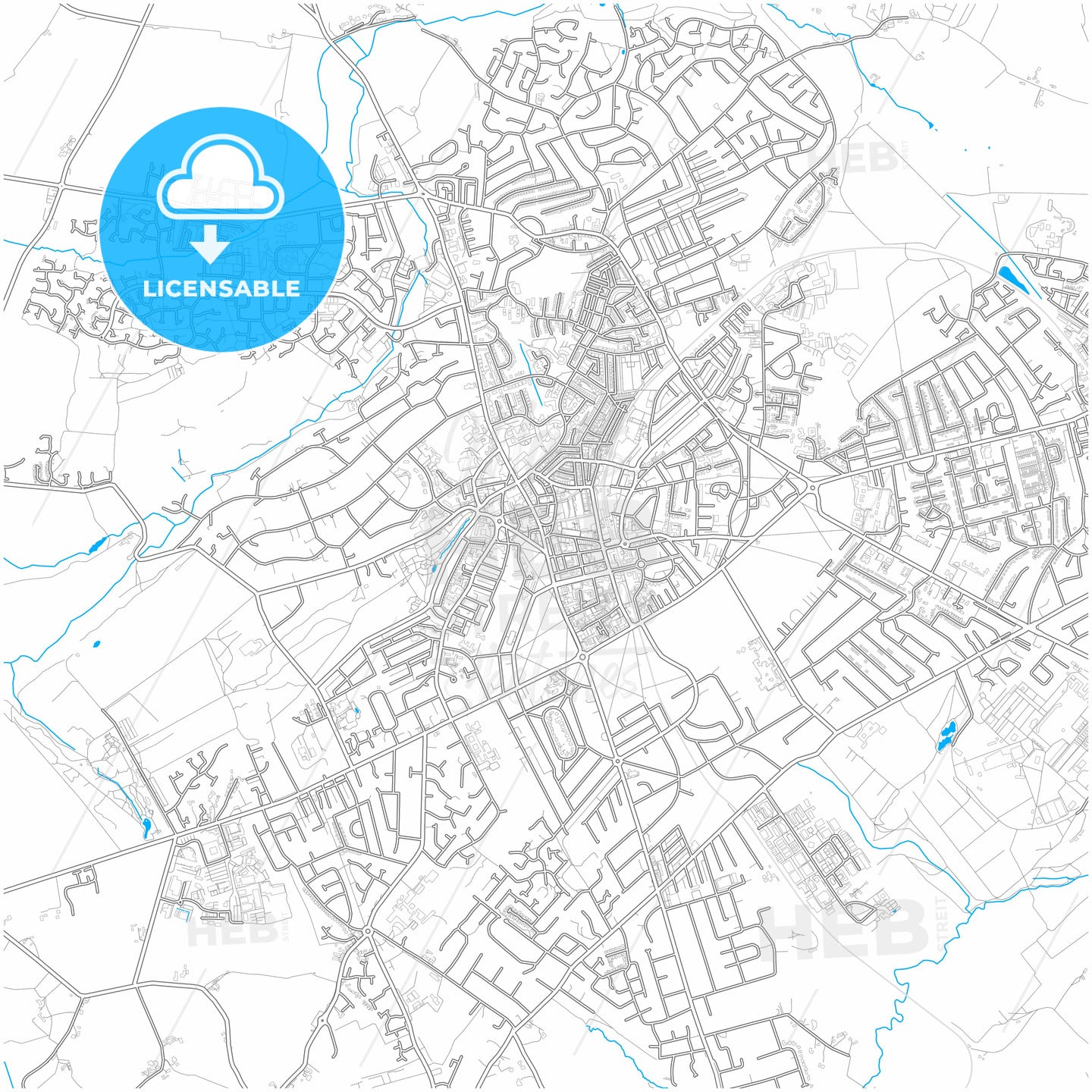 Harrogate, Yorkshire and the Humber, England, city map with high quality roads.