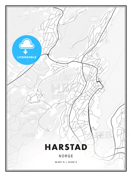 Harstad, Norway, Modern Print Template in Various Formats - HEBSTREITS Sketches