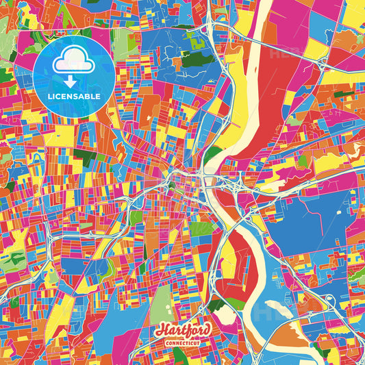 Hartford, United States Crazy Colorful Street Map Poster Template - HEBSTREITS Sketches