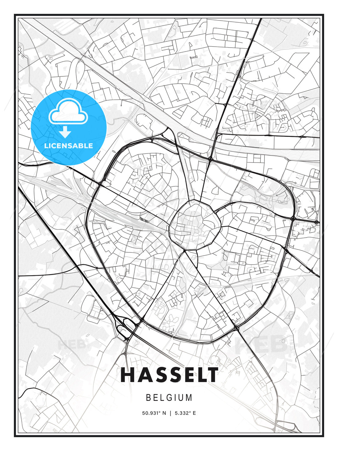 Hasselt, Belgium, Modern Print Template in Various Formats - HEBSTREITS Sketches
