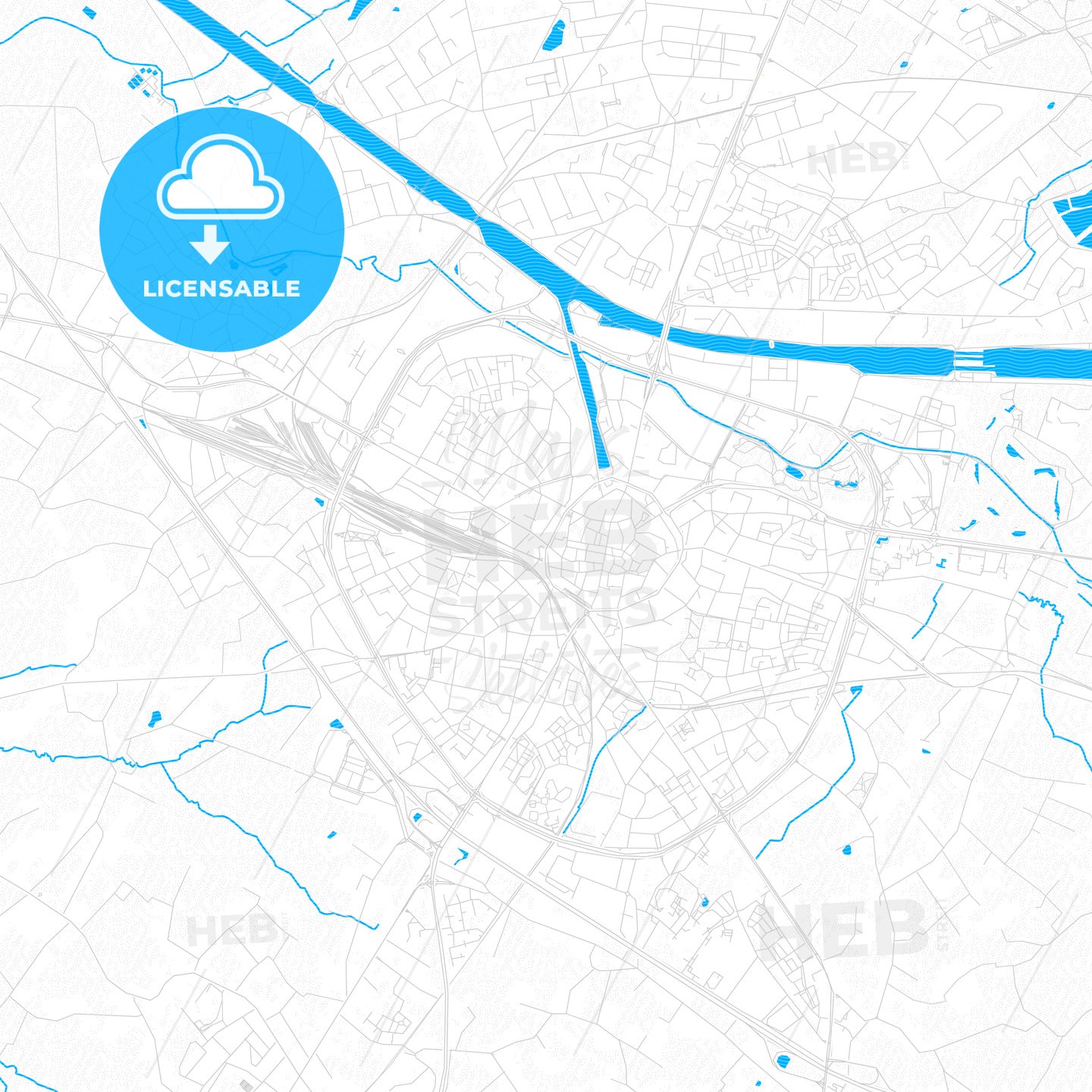 Hasselt, Belgium PDF vector map with water in focus