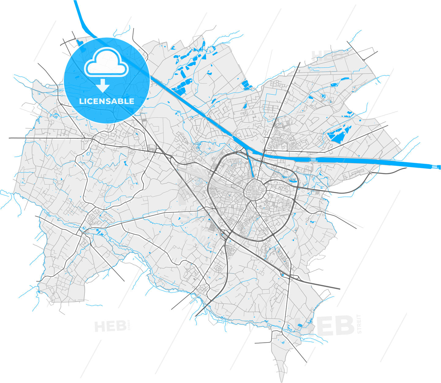 Hasselt, Limburg, Belgium, high quality vector map
