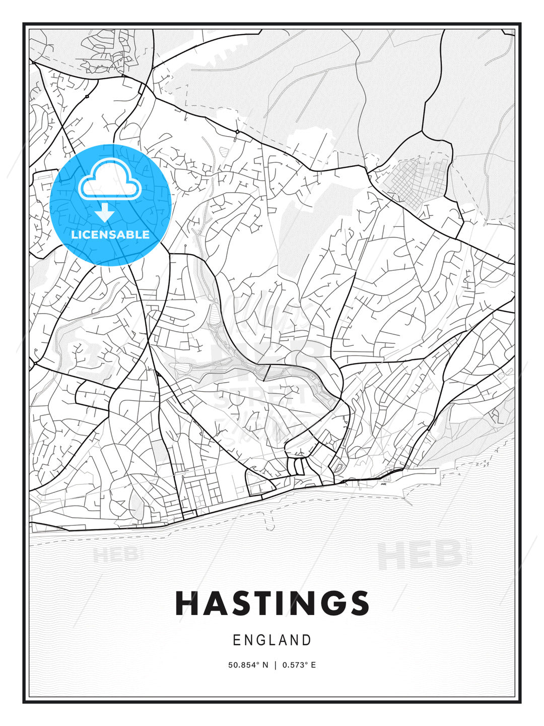 Hastings, England, Modern Map Print Template in Various Formats ...
