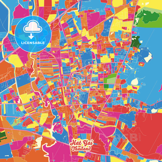 Hat Yai, Thailand Crazy Colorful Street Map Poster Template - HEBSTREITS Sketches