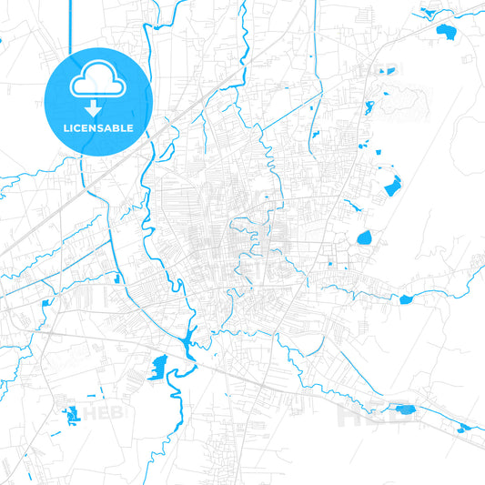 Hat Yai, Thailand PDF vector map with water in focus