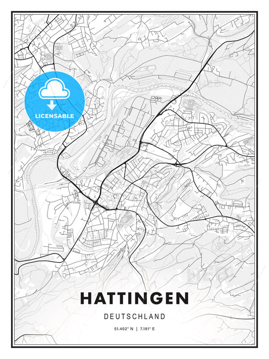 Hattingen, Germany, Modern Print Template in Various Formats - HEBSTREITS Sketches
