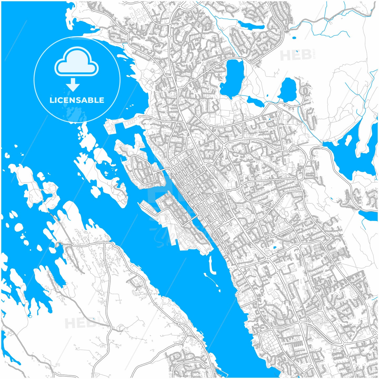 Haugesund, Rogaland, Norway, city map with high quality roads.
