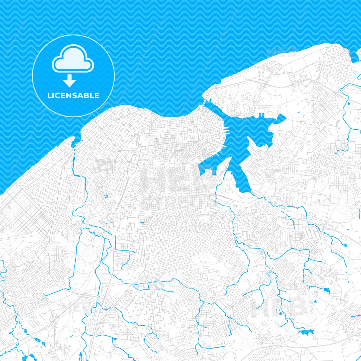 Havana, Cuba PDF vector map with water in focus