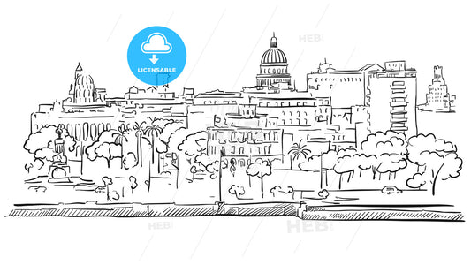 Havana Cuba Panorama Outline Sketch – instant download