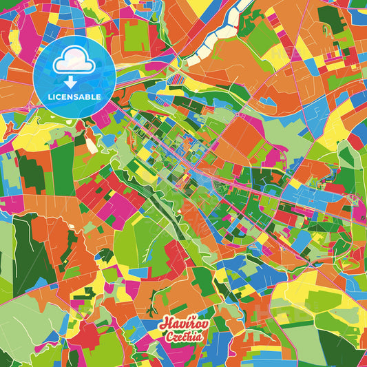 Havířov, Czechia Crazy Colorful Street Map Poster Template - HEBSTREITS Sketches