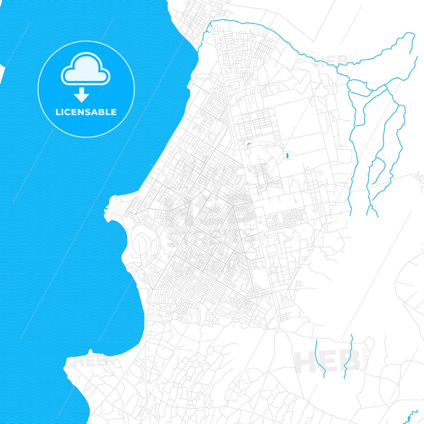 Hawassa, Ethiopia PDF vector map with water in focus