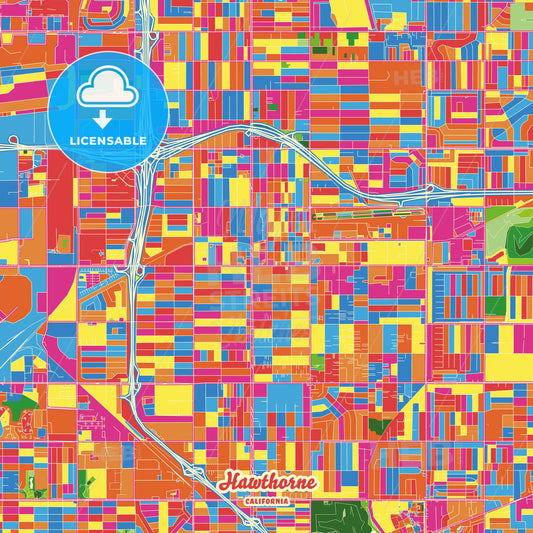 Hawthorne, United States Crazy Colorful Street Map Poster Template - HEBSTREITS Sketches