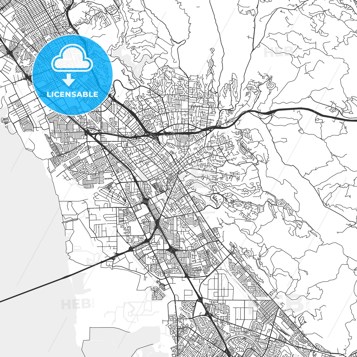 Hayward, California - Area Map - Light