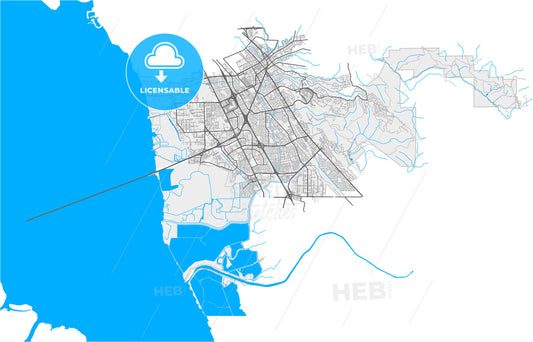 Hayward, California, United States, high quality vector map