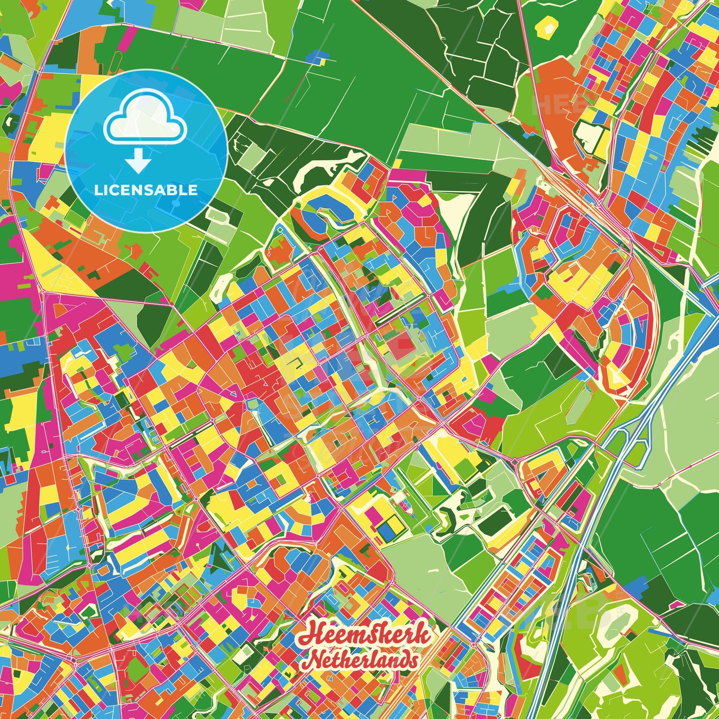Heemskerk, Netherlands Crazy Colorful Street Map Poster Template - HEBSTREITS Sketches