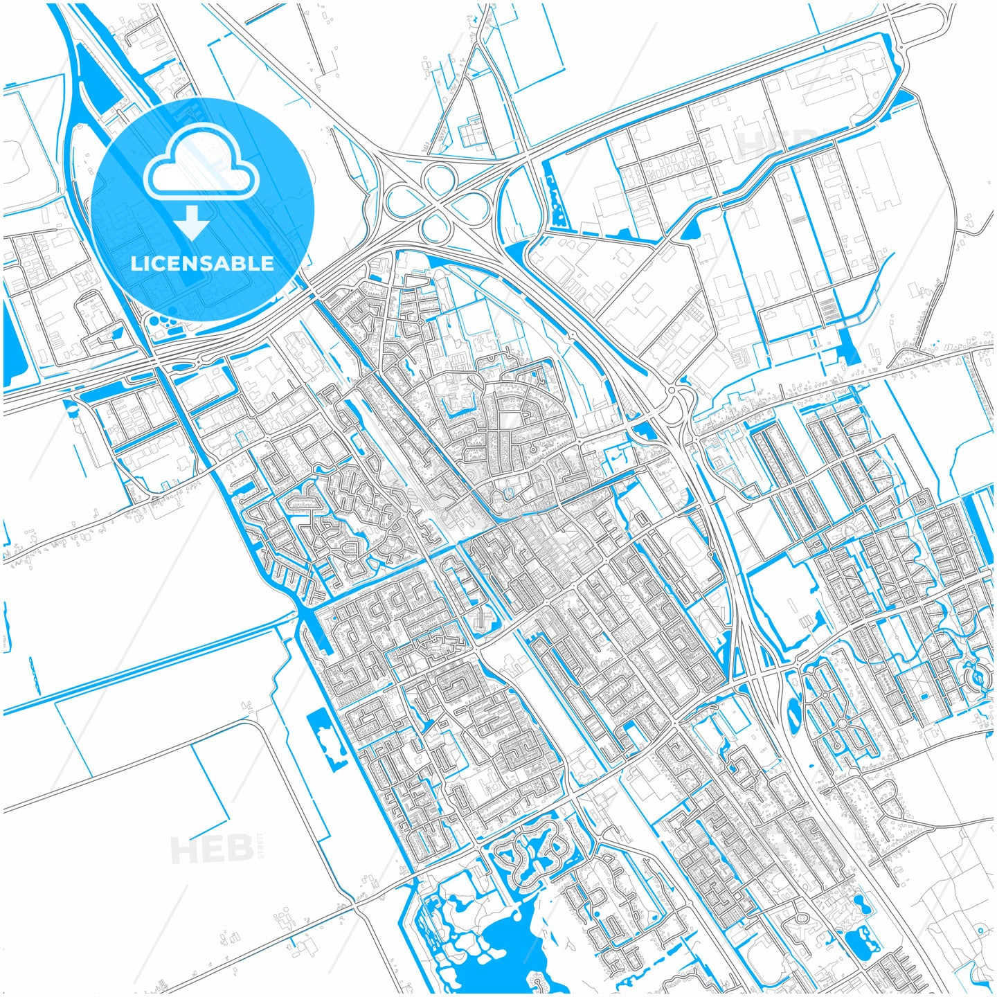 Heerenveen, Friesland, Netherlands, city map with high quality roads.