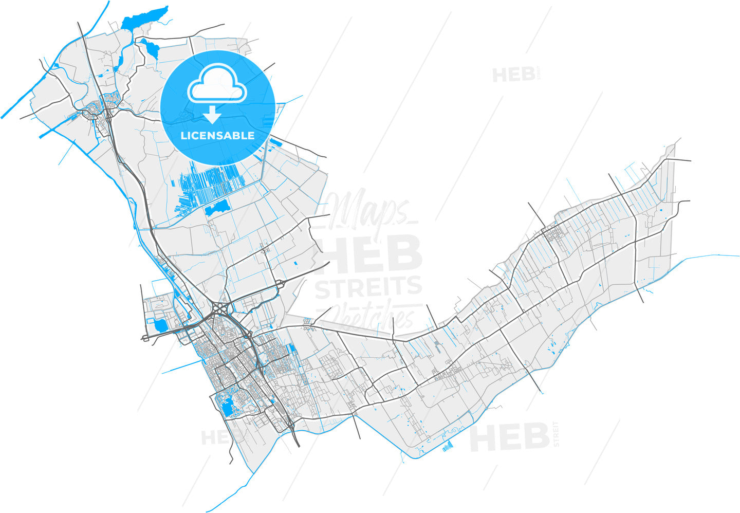 Heerenveen, Friesland, Netherlands, high quality vector map