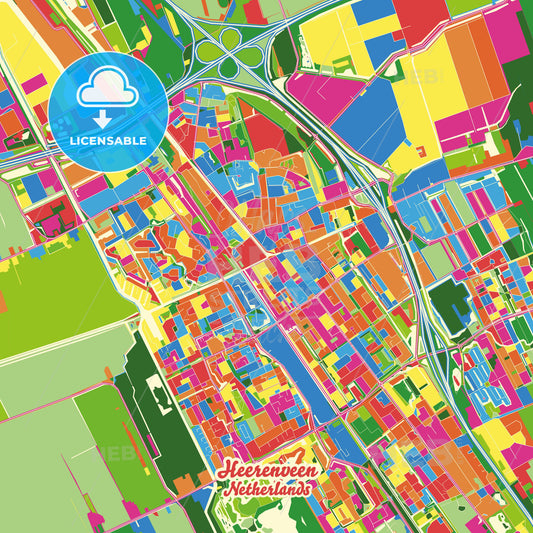 Heerenveen, Netherlands Crazy Colorful Street Map Poster Template - HEBSTREITS Sketches