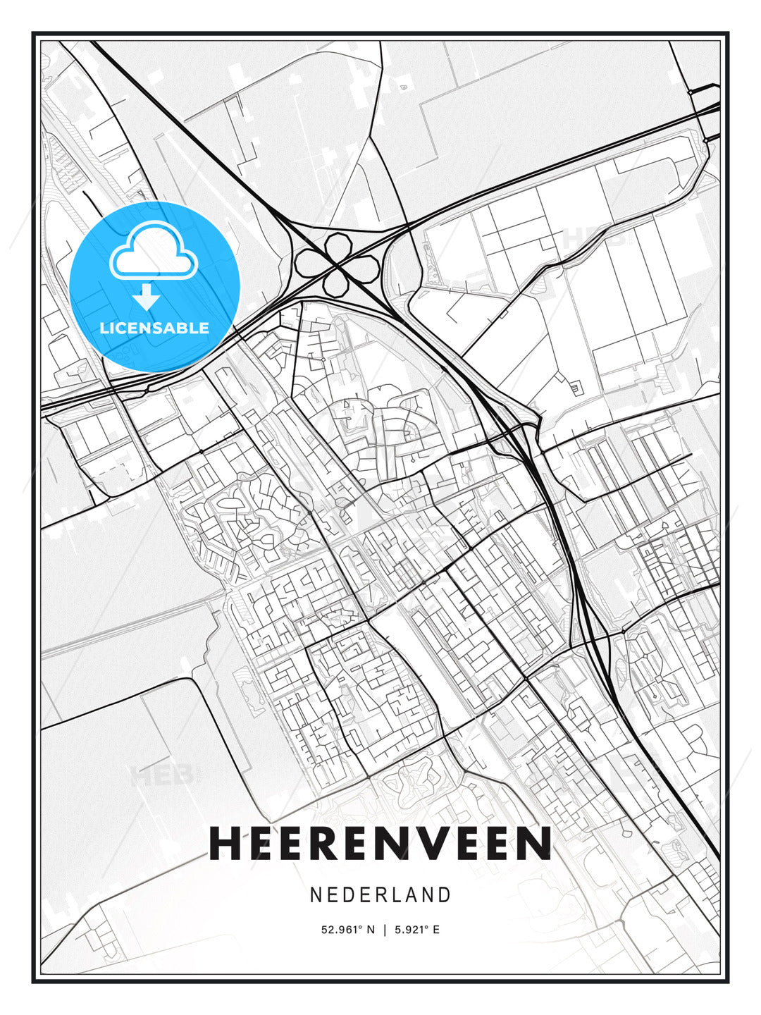 Heerenveen, Netherlands, Modern Print Template in Various Formats - HEBSTREITS Sketches