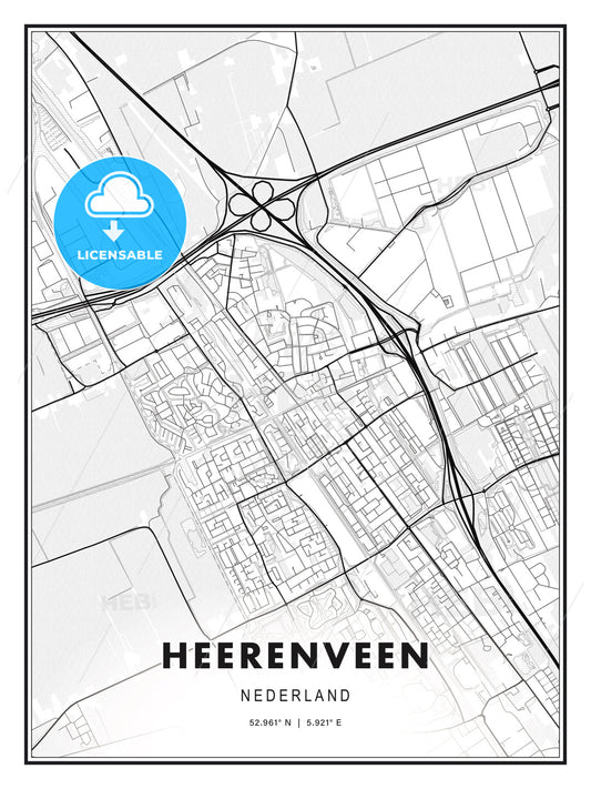 Heerenveen, Netherlands, Modern Print Template in Various Formats - HEBSTREITS Sketches