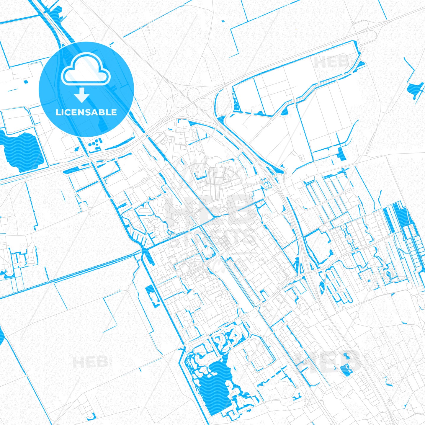 Heerenveen, Netherlands PDF vector map with water in focus