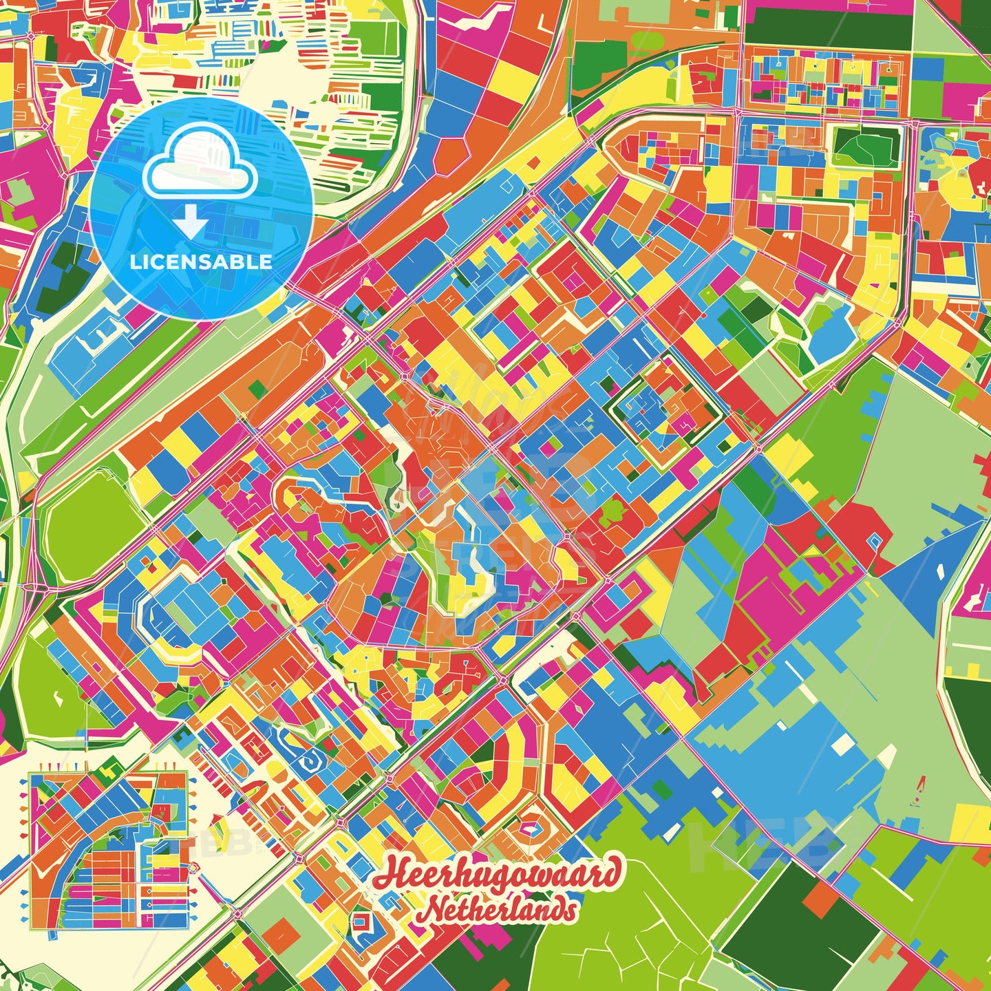 Heerhugowaard, Netherlands Crazy Colorful Street Map Poster Template - HEBSTREITS Sketches