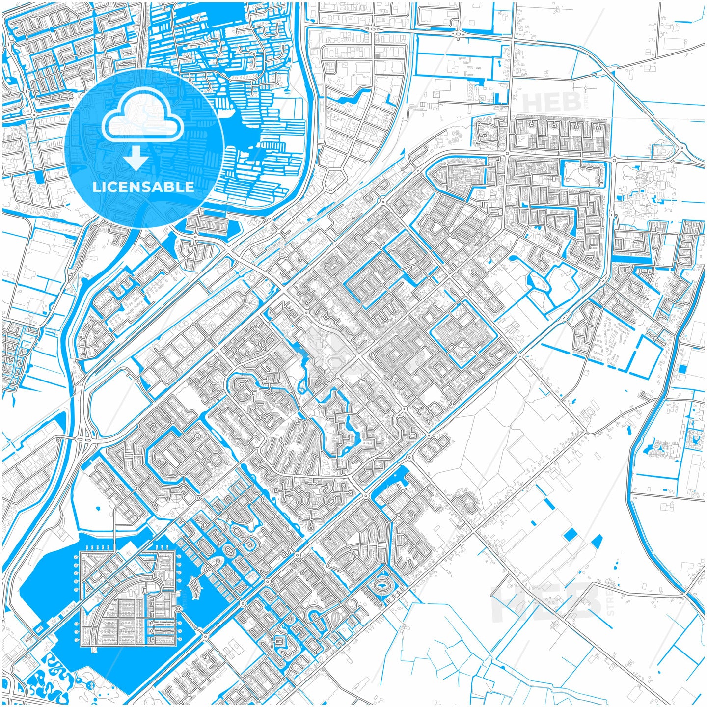 Heerhugowaard, North Holland, Netherlands, city map with high quality roads.