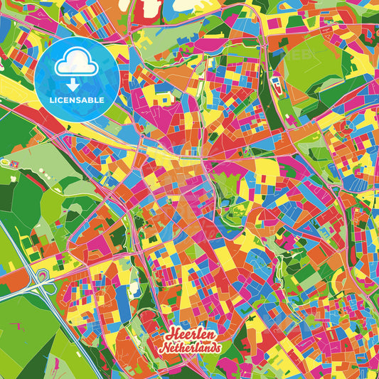 Heerlen, Netherlands Crazy Colorful Street Map Poster Template - HEBSTREITS Sketches