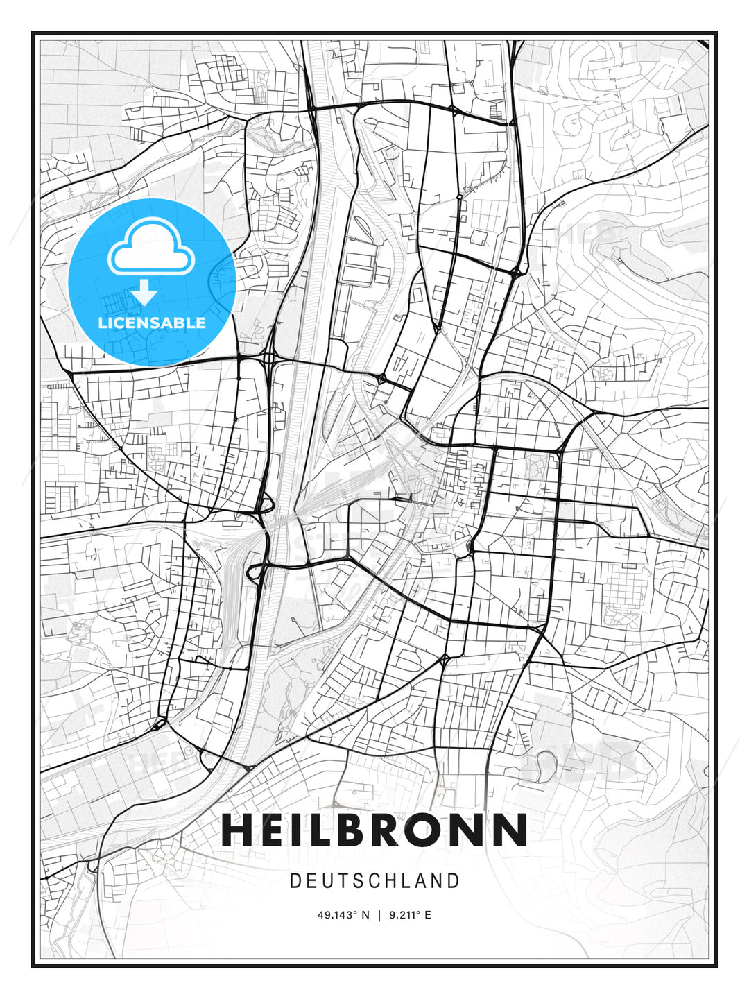 Heilbronn, Germany, Modern Print Template in Various Formats - HEBSTREITS Sketches