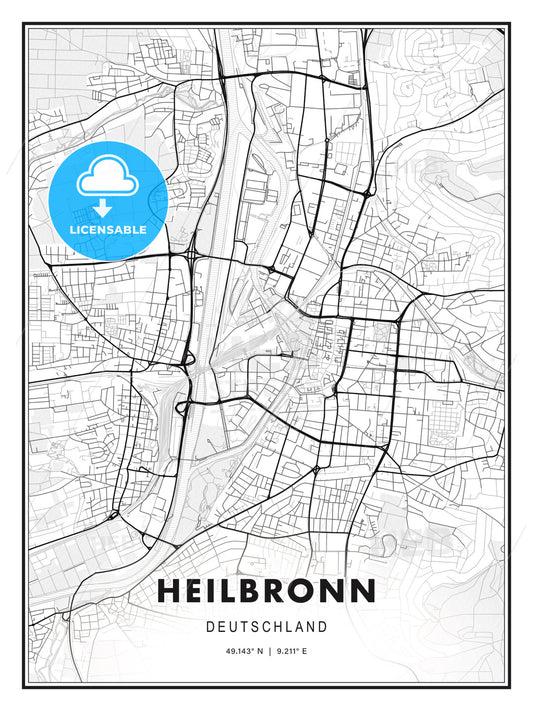 Heilbronn, Germany, Modern Print Template in Various Formats - HEBSTREITS Sketches