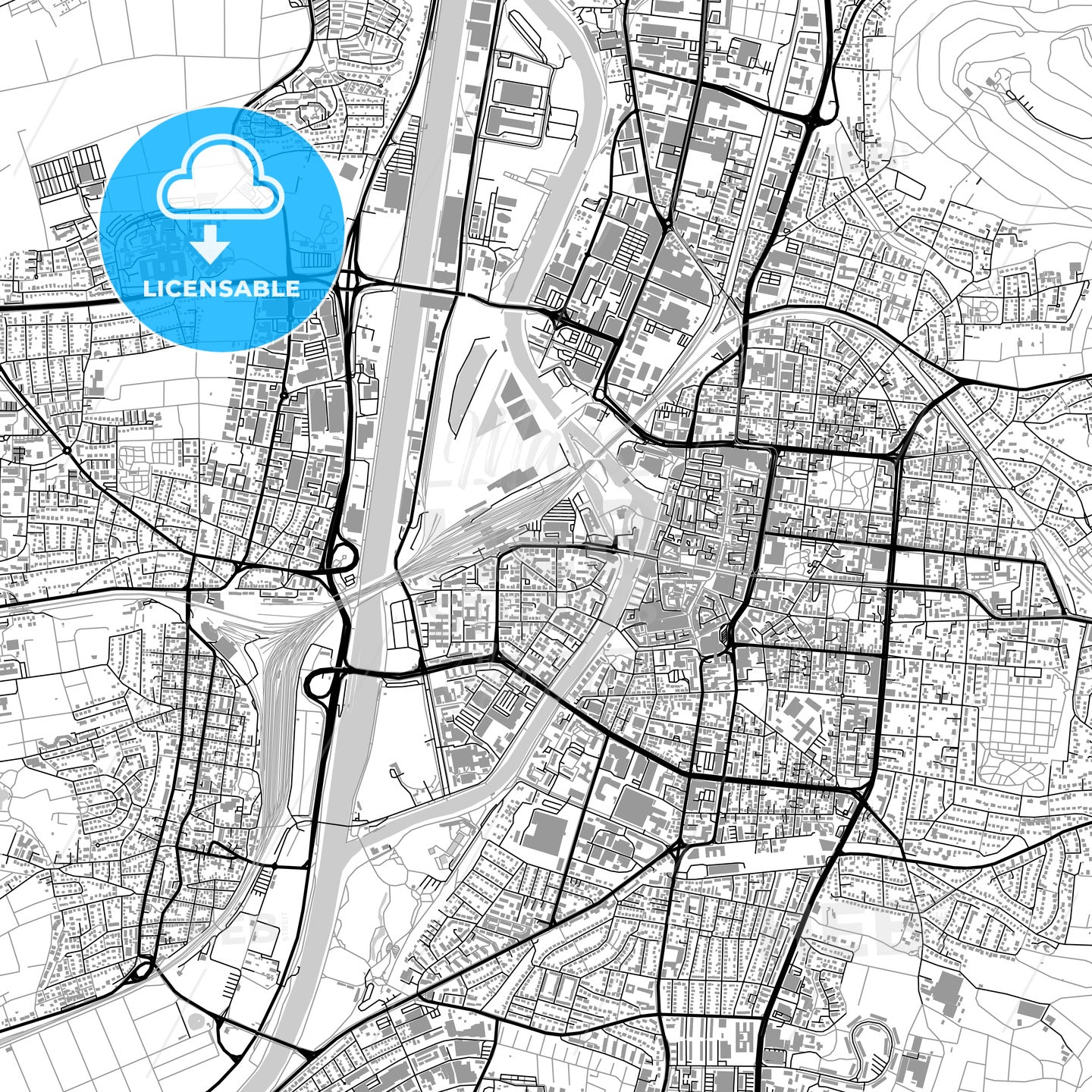 Heilbronn, Germany, vector map with buildings